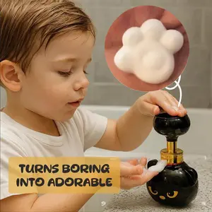 1 pcs Cute Cat Paw Foam Shaped Soap Dispenser Paw Print, Splash Proof Slow Flow Refillable Push-Type Soap Press, Cat Themed Halloween Decor Kitchen Bathroom Accessories Cats Lovers