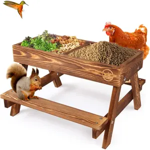 Chicken Table No Waste, Chicken Picnic Feeder Handmade Carbonized Wooden, Large DIY Chicken Feeder Kit, Wild Bird, Duck & Squirrel Feeders, Mesh Bottom Keep Food Fresh And Dry Easy To Clean And Fill