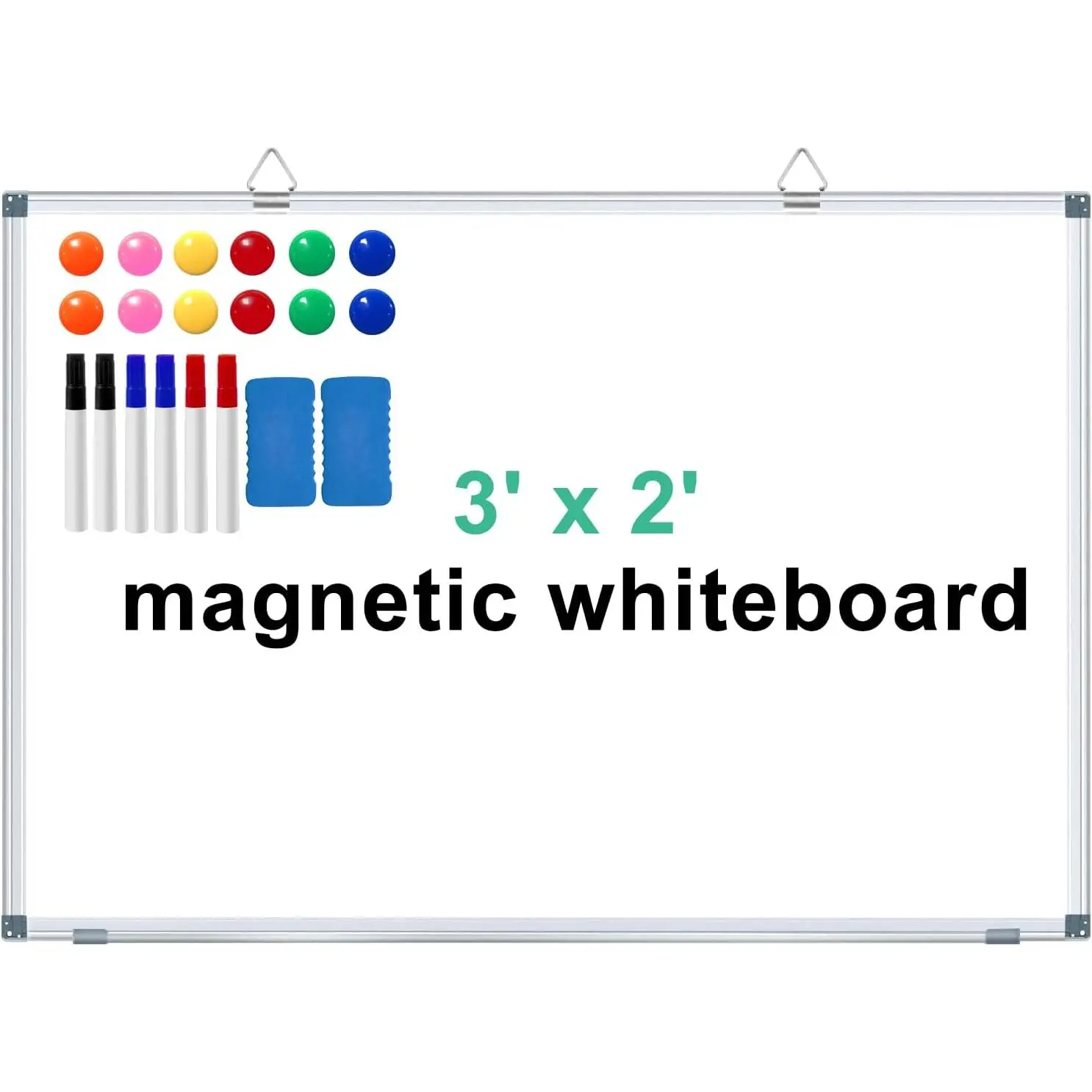 3' x 2'  Whiteboard Large Dry Erase White Board 36"x24"  Presentation Whiteboard with Long Pen Tray, 6 Markers, 2 Erasers &12