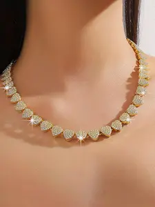 Rhinestone Heart Decor Pendant Necklace for Women & Girls, Fashion Jewelry for Party, Daily Wear Jewelry, Daily Clothing Decor, Trendy All-match & Exquisite Jewelry for Birthday Gift, Valentine's Day, Gift, Love Heart Necklace