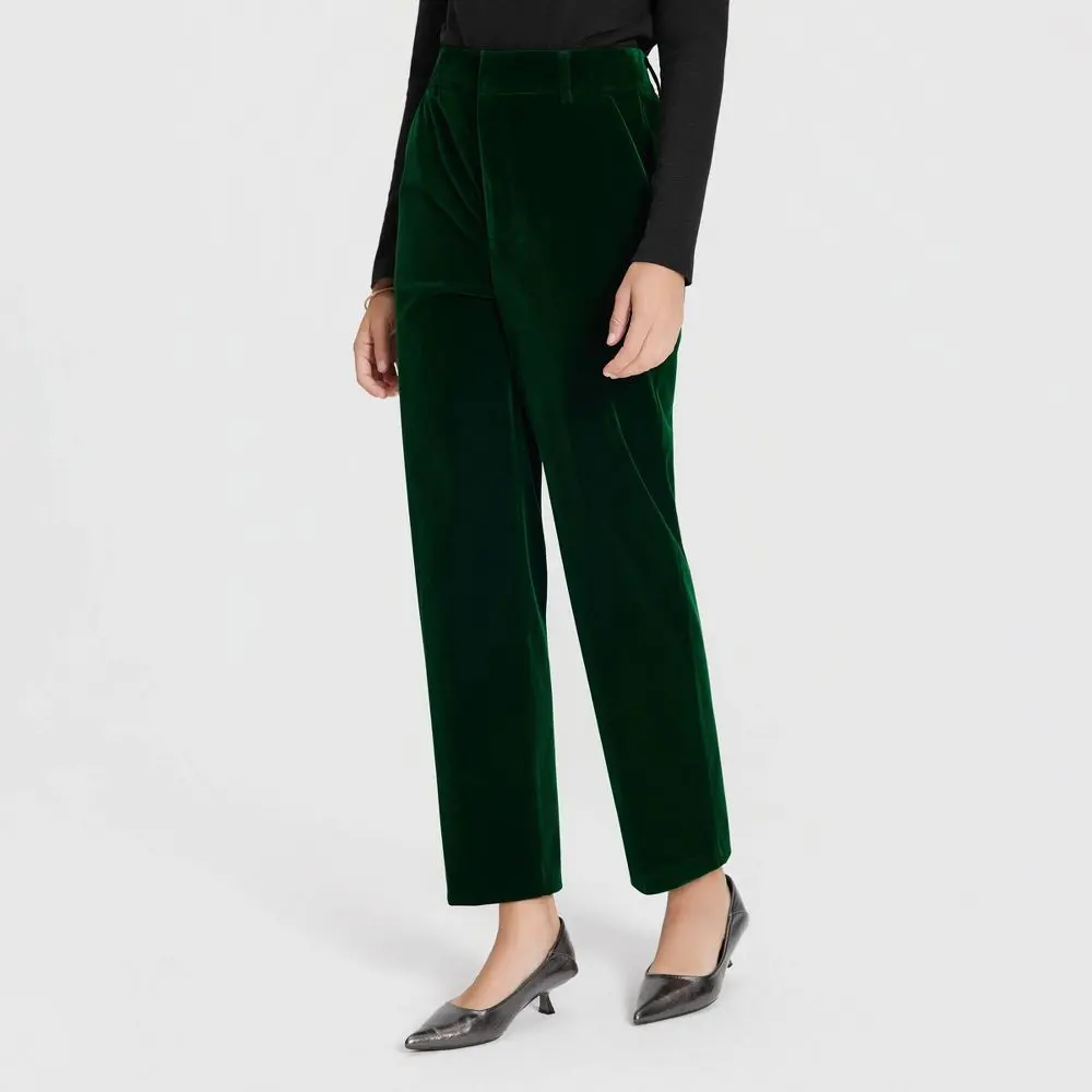 Women's Mid-Rise Soft Polyester Velvet Tapered Leg Pants - Casual & Party Bottoms for Matching Blouses by A New Day