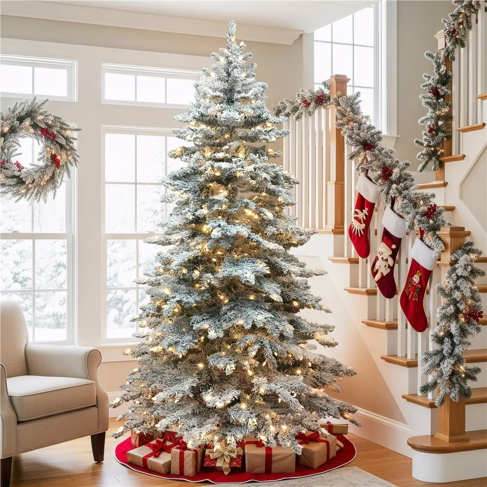 【Layered Tree】Yaheetech Pre-lit Artificial Christmas Tree with Warm Lights, Holiday Decorative Fir Christmas Tree with Stand Ornaments Decoration