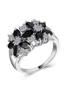 1 PC Glamorous Cubic Zirconia Ring For Women Wedding Cluster Ring Engagement Valentine's Day Party Gift Sparkling Zircon Inlay