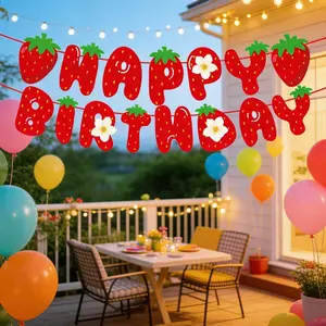 1pc Strawberry Birthday Banner, Sweet Strawberry Theme Party Flag, Instagrammable Birthday Background Decor, Room Wall Hanging, Girl Style Home Party Decoration