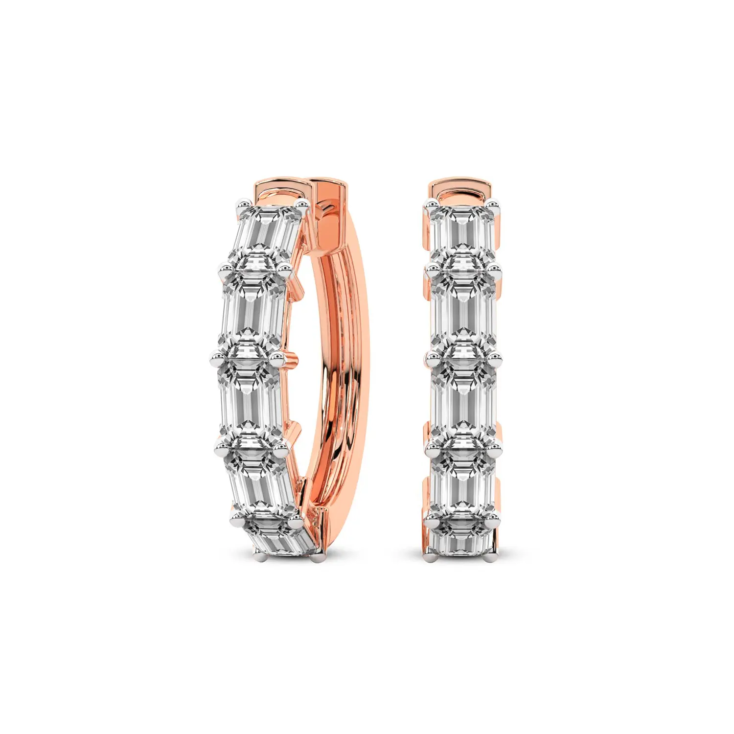 Lab Diamond Hoop Earrings 14Kt Rose Gold 4Ct Calantha Emerald Lab Diamond Hoop Earrings F-G Color, VS Diamond, IGI Certified - Friendly Diamonds