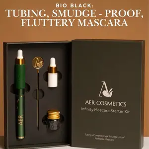 Aer Cosmetics Bio Black Mascara: Tubing, Smudge-Proof, Fluttery,  Infinity Mascara Refillable Starter Kit