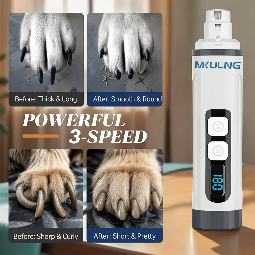Quiet Dog Nail Grinder with LED Light Upgraded - Pet Nail Grinder with Grinding Wheel Kit, Professional 3-Speed And Electric Rechargeable Grinder And Clipper, Painless & Safety Paws Grooming & Smoothing for Small Medium Large Dogs & Cats