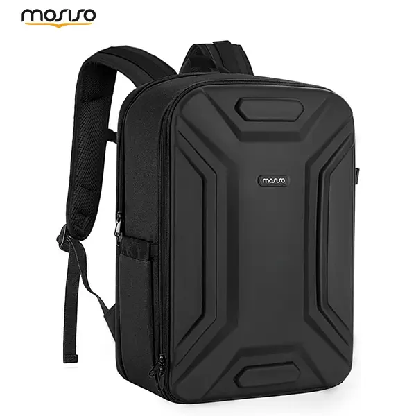 MOSISO Waterproof Hard Shell Camera Backpack - DSLR/SLR/Mirrorless Camera Bag with Tripod Holder, 15-16 In Laptop Compartment, Shockproof Geometric Case for Canon, Nikon, Sony, DJI Drone (Black)