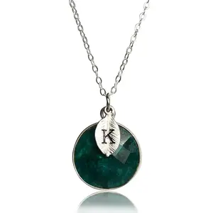 Emerald Necklace, May Birthstone Jewelry, Sterling Silver or 18K Gold Filled, Round Pendant, Initial Necklace, Bridesmaid Gift, Mom Present, Ropada Stone