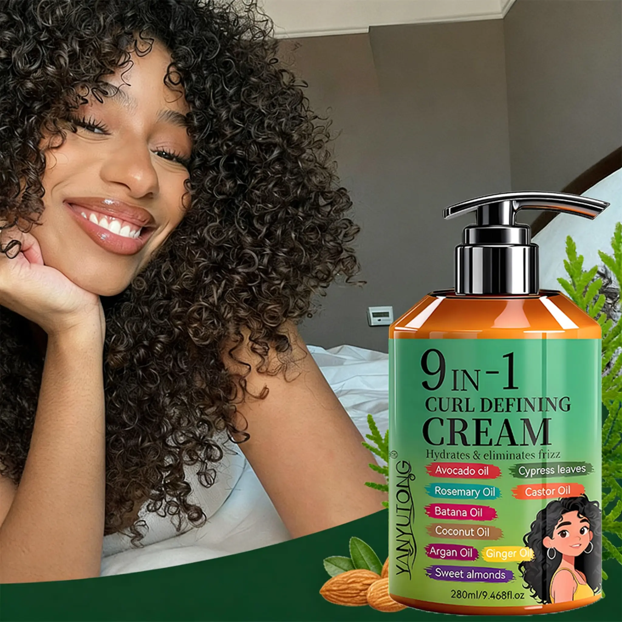 9-in-1 Curl Defining Styling Cream 280ml, Custom-Made for Textured, Curly Hair, Perfect Curls, Defined Curls, & Dreadlock Hair, with Moroccan Oil, Moisturizing & Defining, Long-Lasting Hold & Elasticity, Anti-Frizz & Non-Greasy Texturizing Product