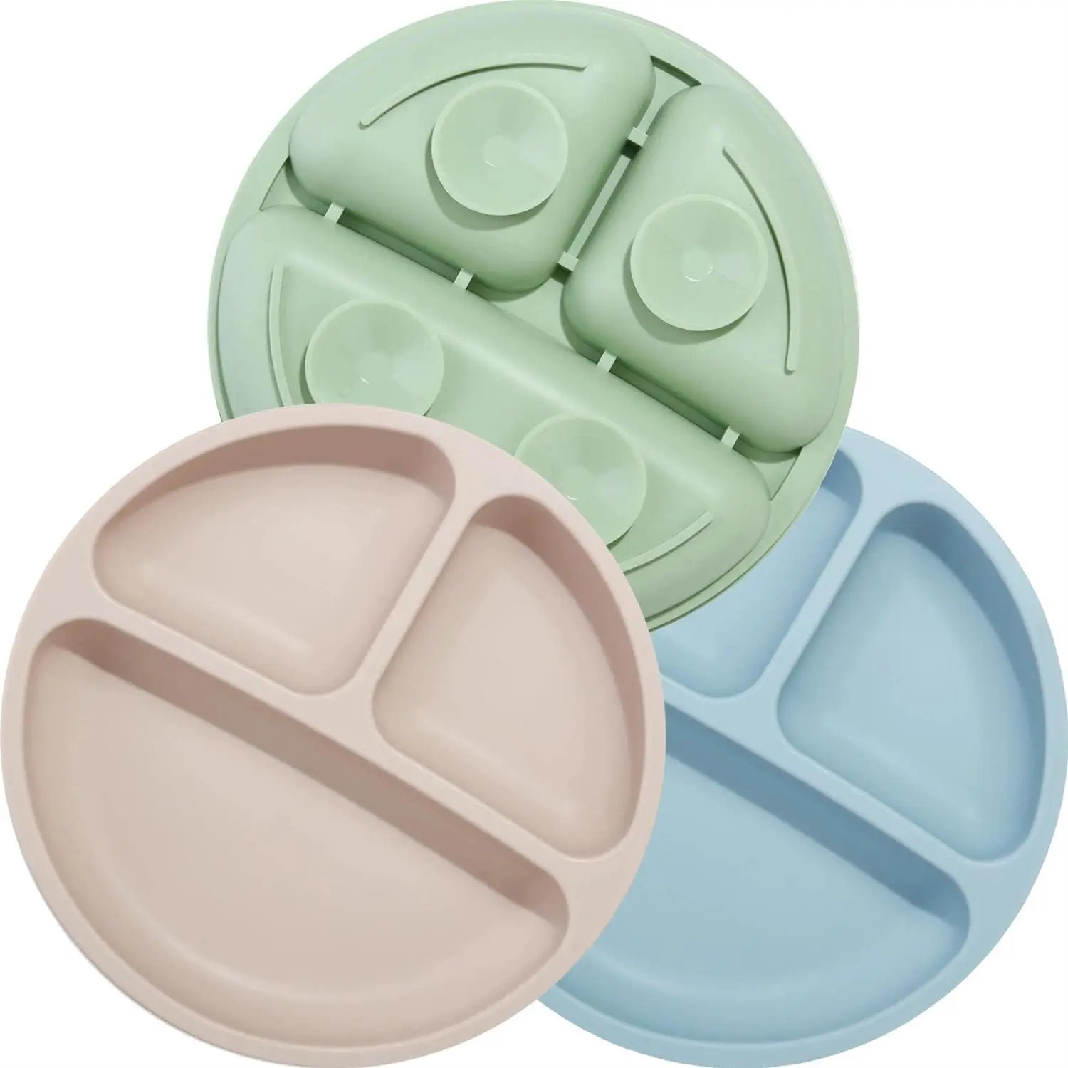 3 Pack Silicone Baby Plates with Divided Sections | Non-Slip Suction Toddler Plates | BPA-Free, Unbreakable, Dishwasher & Microwave Safe for Baby Led Weaning