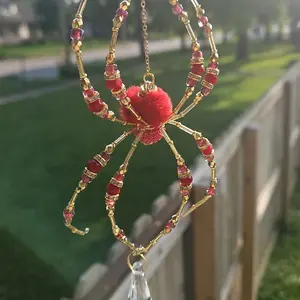 Garnet Handmade Beaded Spider Suncatcher