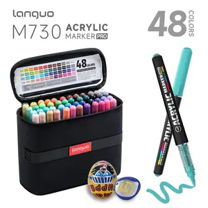 Blue Fruit M730 Pro Acrylic Markers Set, 48 Colors Full Range, Smart Ink System, High Color Depth & Durability, Portable Fabric Case