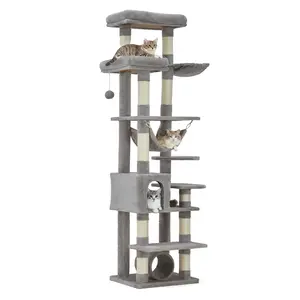 Large Multi-Level Cat Tree, 67 Inches Tall with Sisal-Covered Scratching Posts, Condo, Hammock, Dangling Ball, and Extended Platform for Cats to Play and Sleep