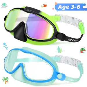[Spring Shine]Vvinca Kids pool accessories-2 Pcs-Swim-Goggles with Nose Cover,   Wide View Anti Fog UV Anti Shattered Lens for Kids 3-6/6-15（Please refer to the dimension drawing in Figure 2）