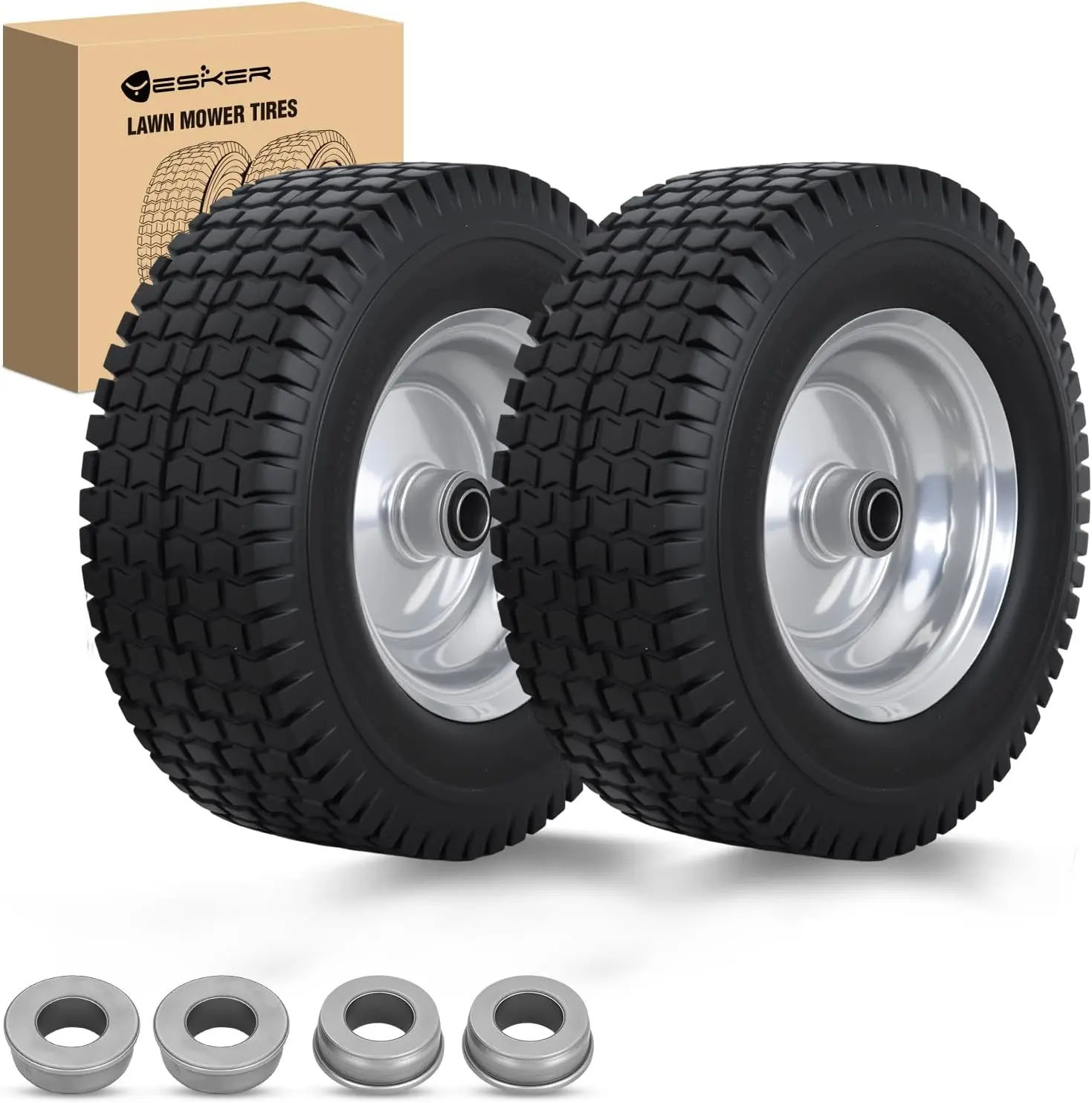 Yesker 13x5.00-6 Flat-Free Airless Solid Tires, 13" High-Density Polyurethane Wheels (3/4" Axle Bore, 3" Hub Length) for Garden Tractor, Riding Mowers - Eliminates Punctures, Consistent Traction, Performance, Excellent Stability, 2-Pack
