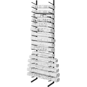 【DealsForYouDays】VEVOR Blueprint Storage Rack, Hanging Poster Display Rack 16-Tier, Vertical Blueprint Roll File Holder 2 Rolls/tire, Roll File Storage Rack for Blueprint Map Poster