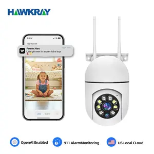 Hawkray 4MP Smart AI Light Bulb Camera with Pet Monitoring, 911 Alarm Monitoring, Full Color Night Vision, AI Pet Recognition, Two-Way Audio, 5G/2.4G Dual-WiFi, US Local Cloud