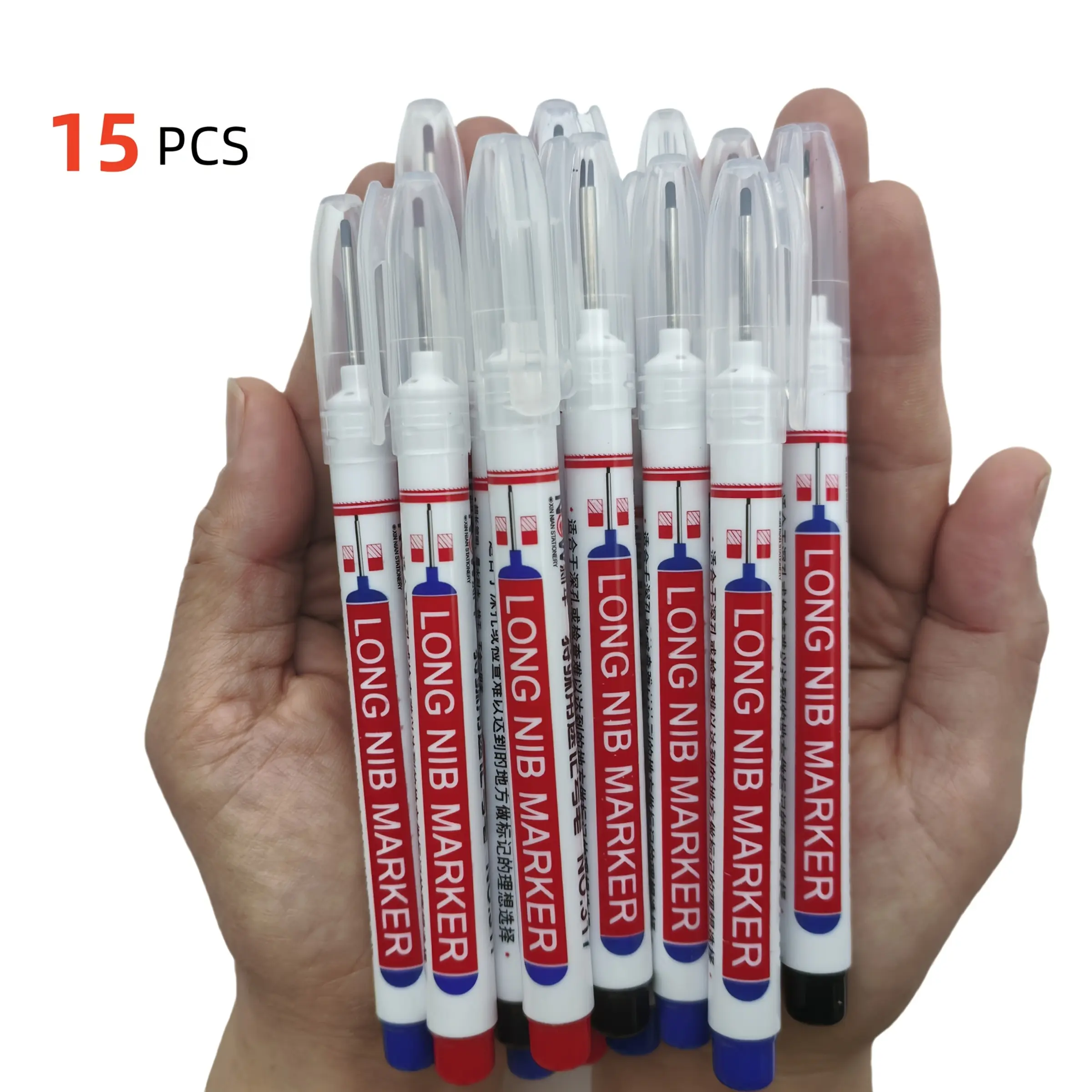 15-Piece Multi-Use 20mm Deep-Hole Long-Tip Marker Set, Permanent Oil Marker, Waterproof Art Markers for Bathroom and Woodworking Decoration, Drawing Markers, Blue Ink Fine Point Pens