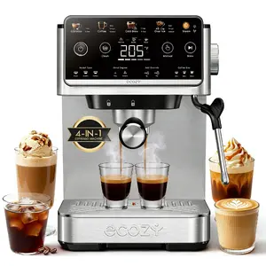 ecozy 4-in-1 Espresso Machine with Milk Frother, LED Touch Screen, 20 Bar Pump Espresso Maker, 50oz Removable Tank, Compact Stainless Steel, Drip Coffee, Cold Brew and Over lce Coffee Machine for Home Coffee Bar, Office, Latte, Cappuccino, Macchiato