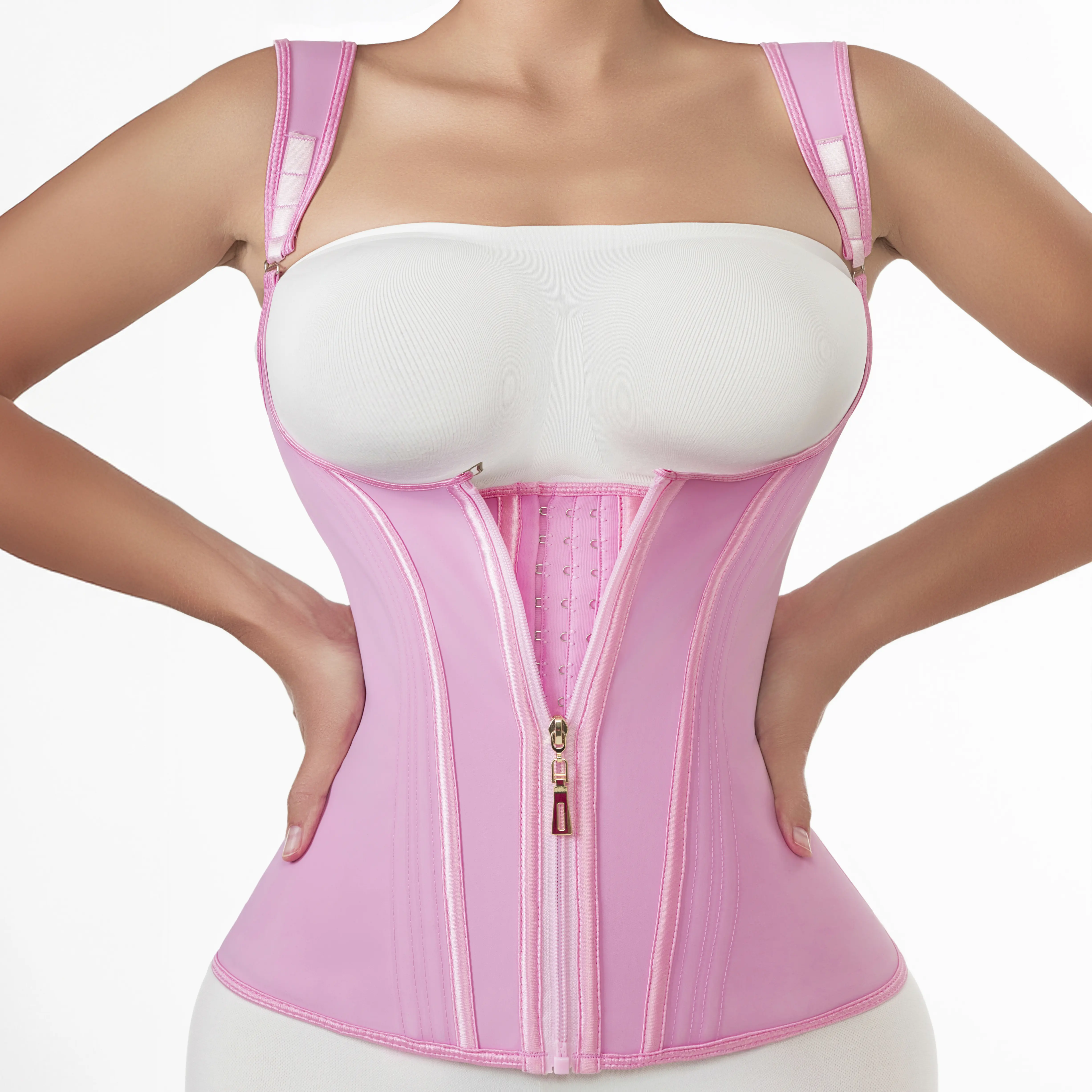 Women's Colombian Seamless Vest Shaper - Low Cut Waist Trainer Tummy Control Girdle with Adjustable Shoulder Straps, Comfortable Minimalist Compression Workout Corset, Black