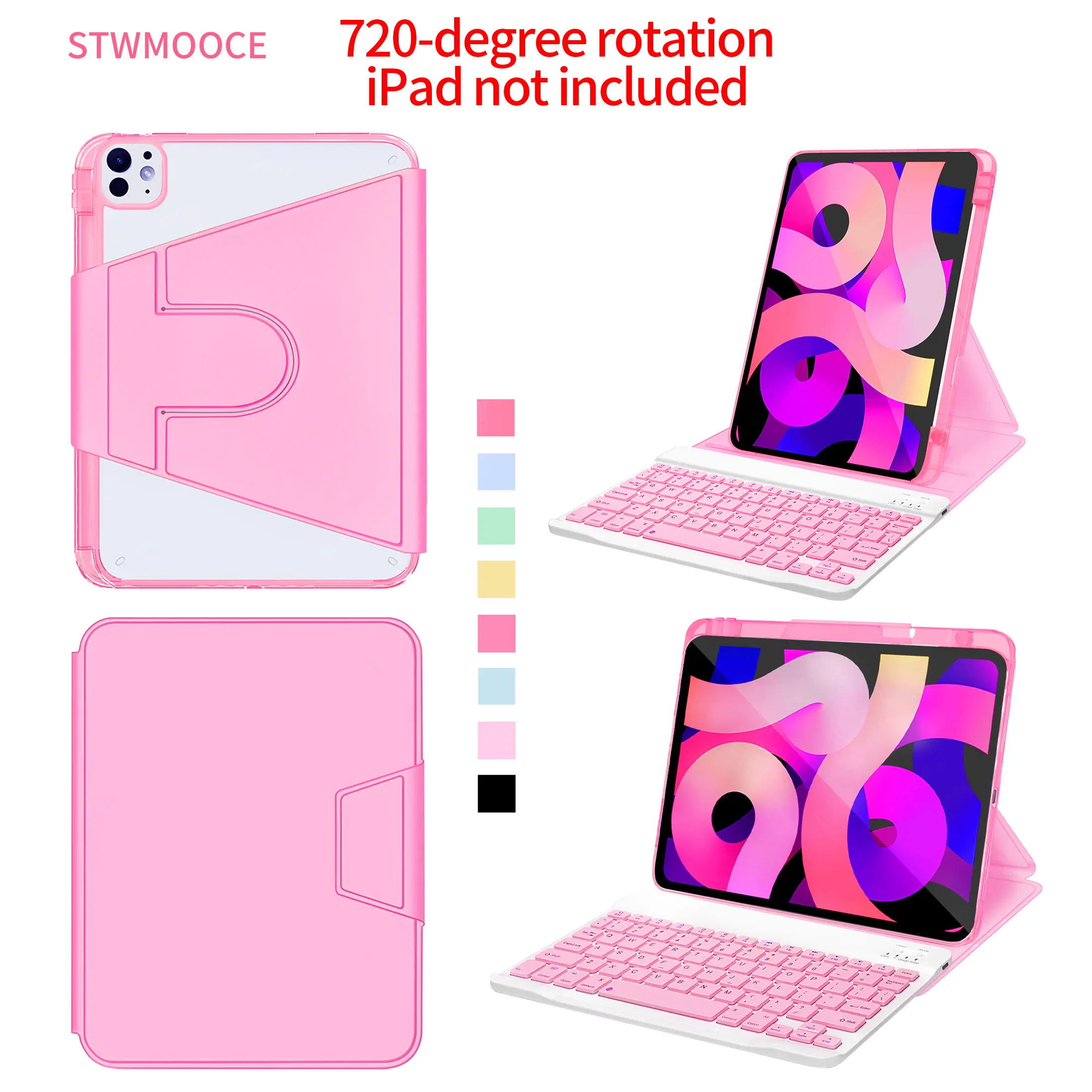 STWMOOCE 720 Rotation Tablet case for iPad Bluetooth Wireless Keyboard Cases with Pen Holder, Compatible with 10.2-inch iPad7/8/9th, 10.9 iPad 10th/A16, 10.9 iPad Air4/5th, 11/13-inch iPad Air(M2/M3/M4),11-inch Pro1/2/3/4th Gen,11/13-inch Pro(M4/M5), case