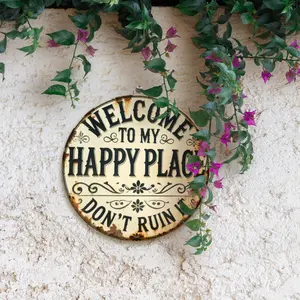 Wall Decor Metal Sign 8*8inch/12*12inch – “Welcome to My Happy Place”  Wall Art for Bedroom, Kitchen, Dining Room & Bar – Unique Multicolor Home & Office Gift Decorative Plaque Print Tin Lightweight Farmhouse Door Sign,Perfect gift for Mother’s Day