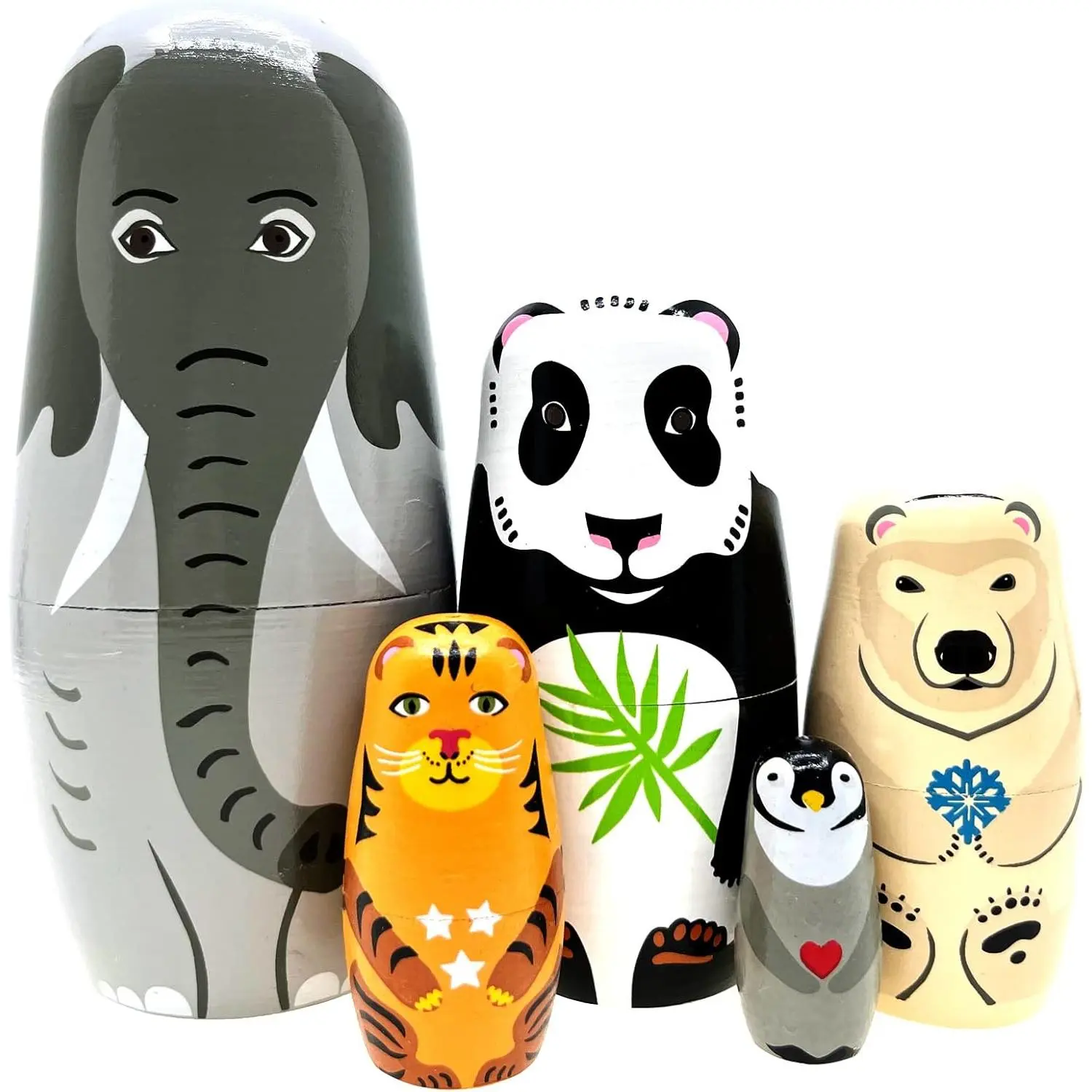 Handmade Wooden Russian Matryoshka Nesting Dolls, 5-Piece Stacking Toy Set for Kids, Festive Party Bag Gift for Children