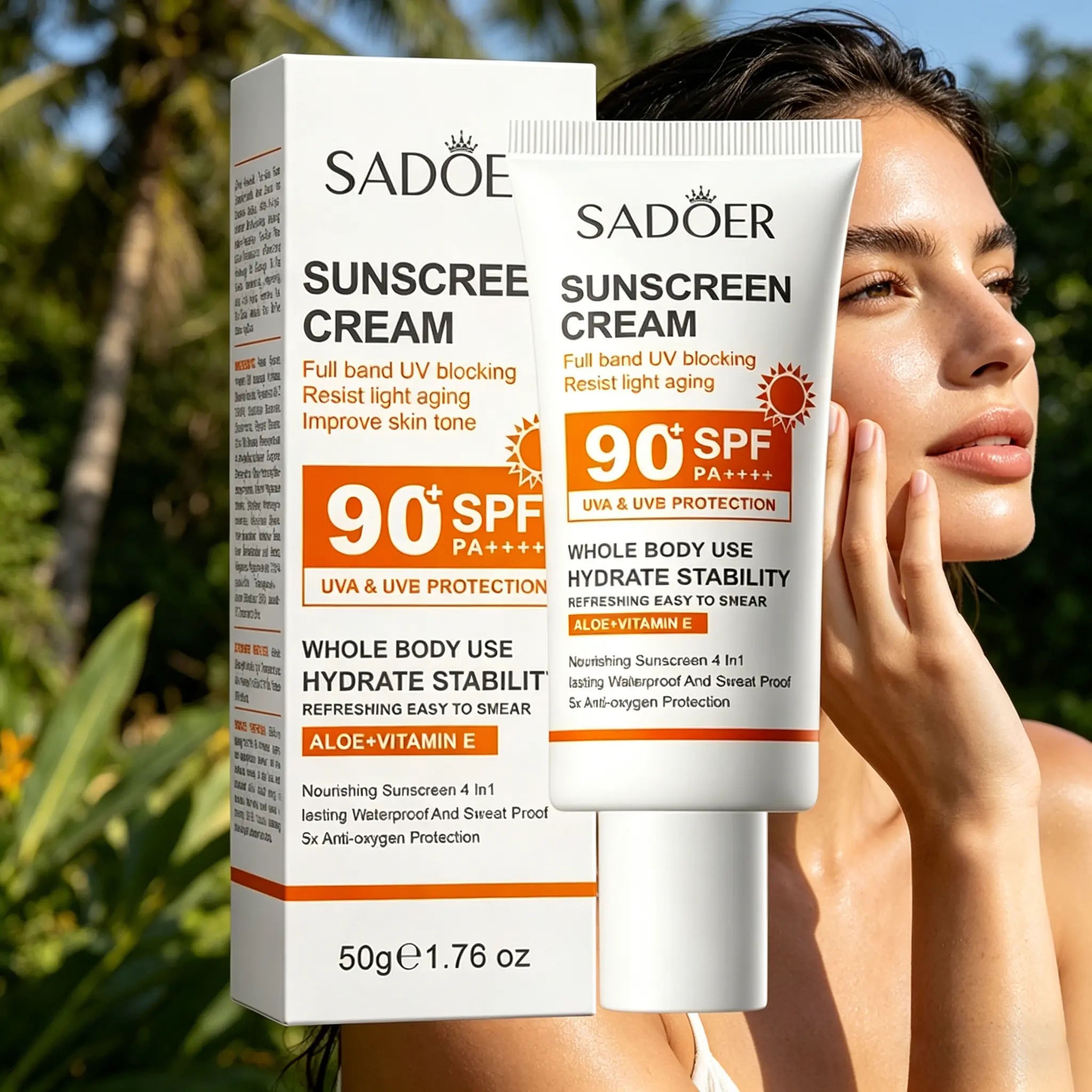 Everyday Facial Sunscreen Cream with Aloe Vera & Vitamin E, SPF 90+ PA++++, Anti-Aging & Sweat-Resistant Sunblock for Face & Body, for All Skin Types, Sunscreen Everyday, Adults, Waterproof, Sunscreen For Face, Apply Daily