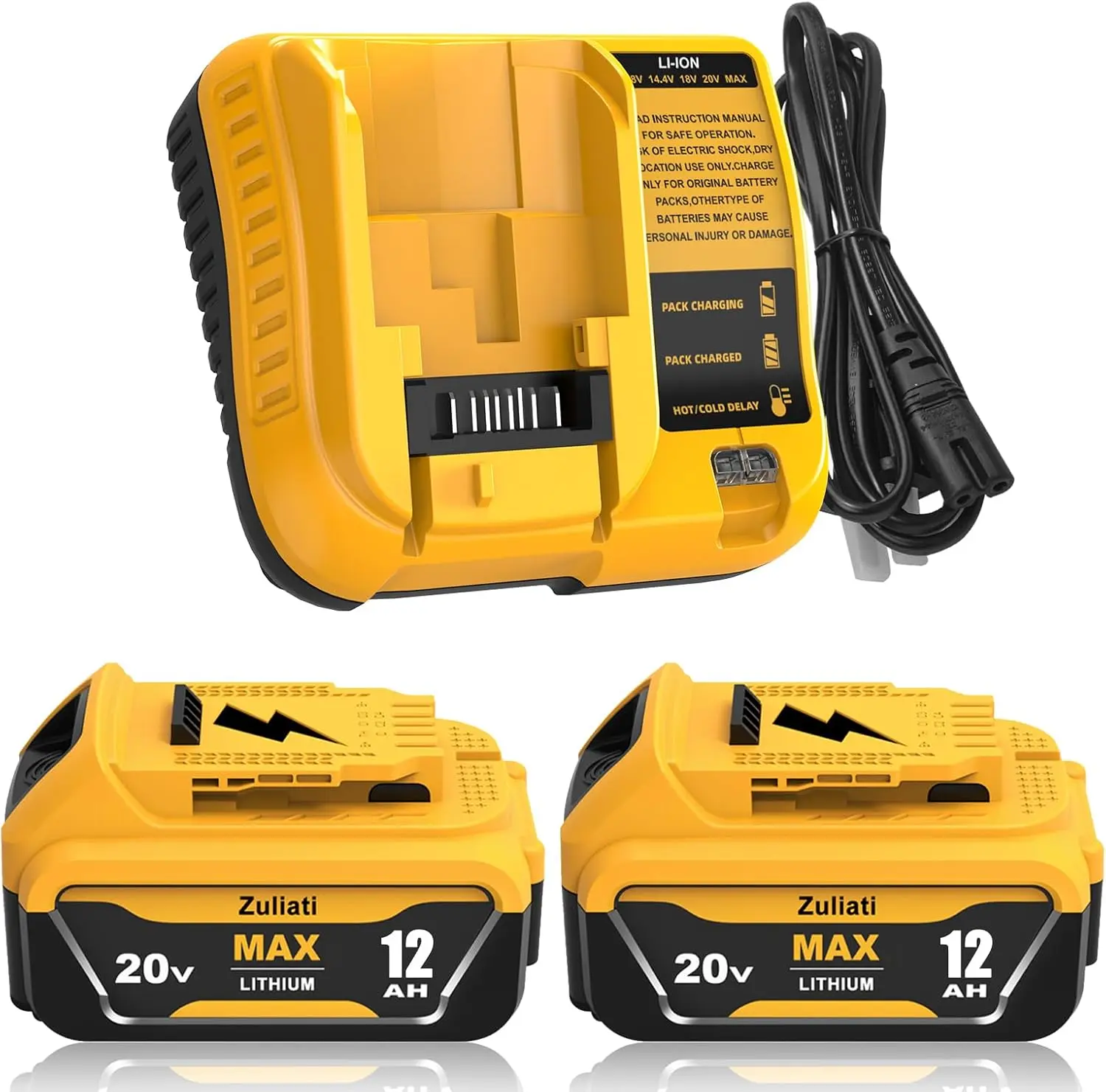 12.0Ah High Output Cordless Tool Battery & DCB107 Charger Set for DeWalt 20V MAX High-Capacity DCB206, Compatible with DCB203, DCB204 & DCD985B Lithium Ion Heavy Duty Replacement, Cordless Tool Batteries, High Output Battery