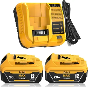 12.0Ah Battery & DCB107 Charger Set for High-Capacity DCB206 DeWalt 20V MAX, Compatible with DCB203 DCB204 & DCD985B Tools Lithium Ion Replacement Heavy Duty