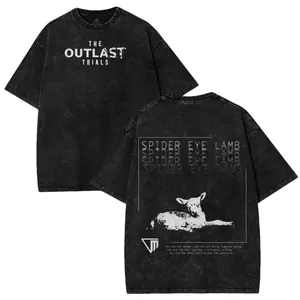 Outlast Trials SPIDER EYE LAMB Washed T-Shirt, Video Games, Horror Vintage Shirt, Game Fan, Streetwear Tops Black Fabric Menswear
