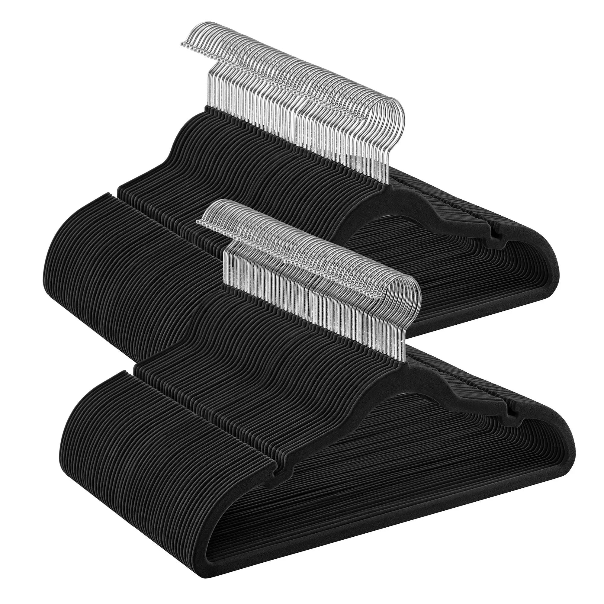 SONGMICS Velvet Hangers 100 Pack, Non-Slip Clothes Hangers, Suit Hangers with Shoulder Notches, Pants Bar, 360° Swivel Hook, Space-Saving, for Closet, Ink Black UCRF029B010