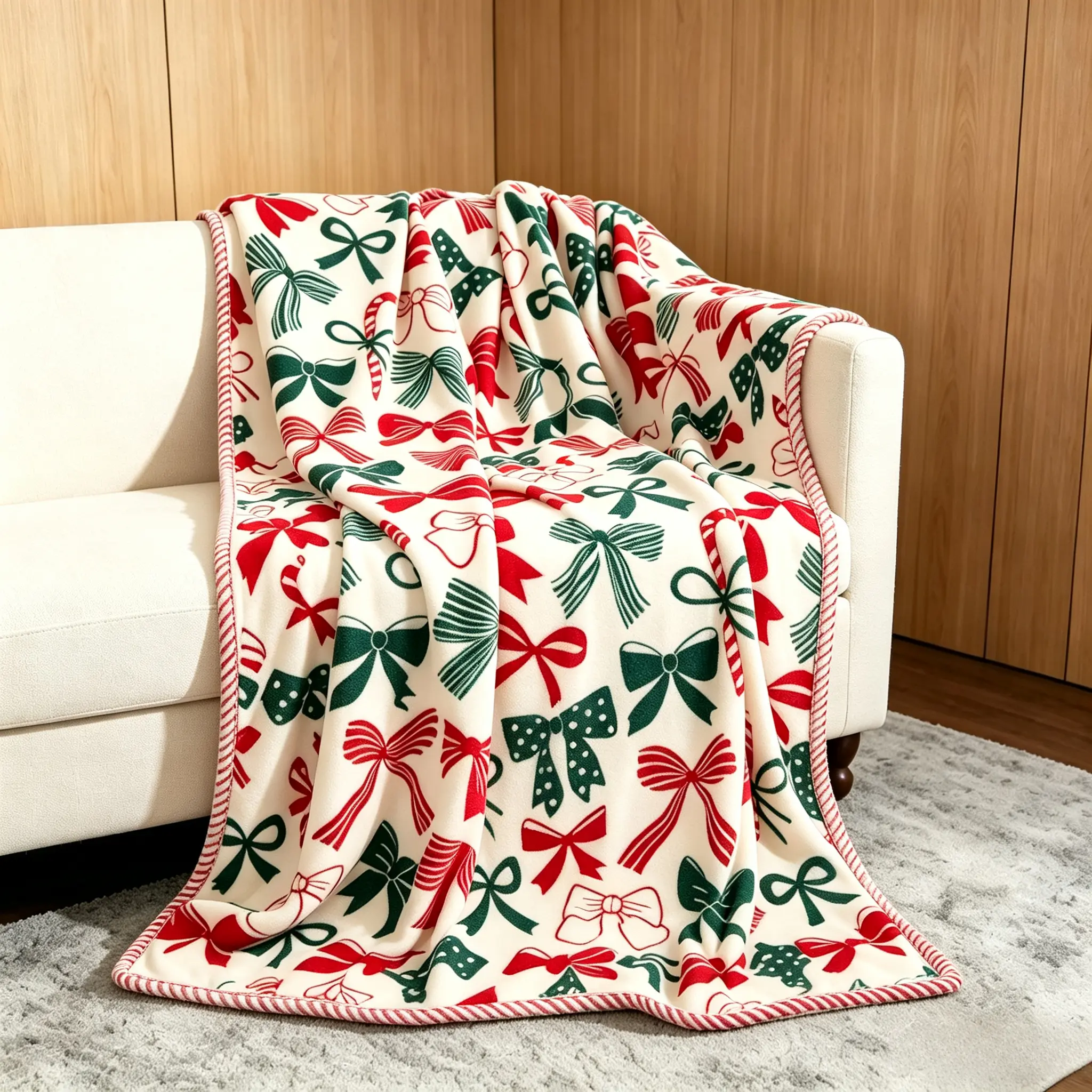 Kringle Express 60x80 in Christmas Printed Flannel Throw with Border - Soft Durable Kids Blanket with Elastic Edge Stays, Lightweight Sofa Bed Cover