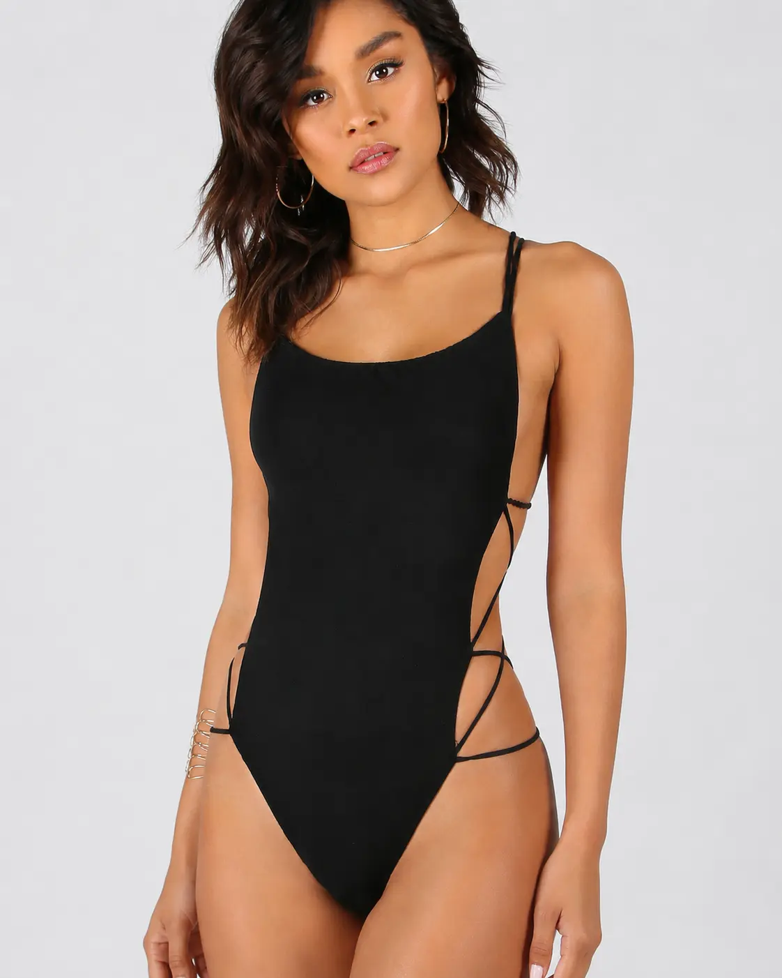 Strappy Open-Back Unitard Bodysuit Womens Top - Womenswear Comfort Minimalist Elegant Soft Comfortable