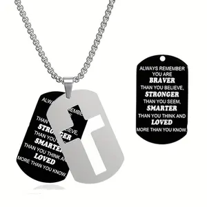 Stainless Steel Christian Cross Dog Tag Necklace for Men, Bible Verse Print Pendant Chain, Jesus Corrente Masculina Religious Jewelry