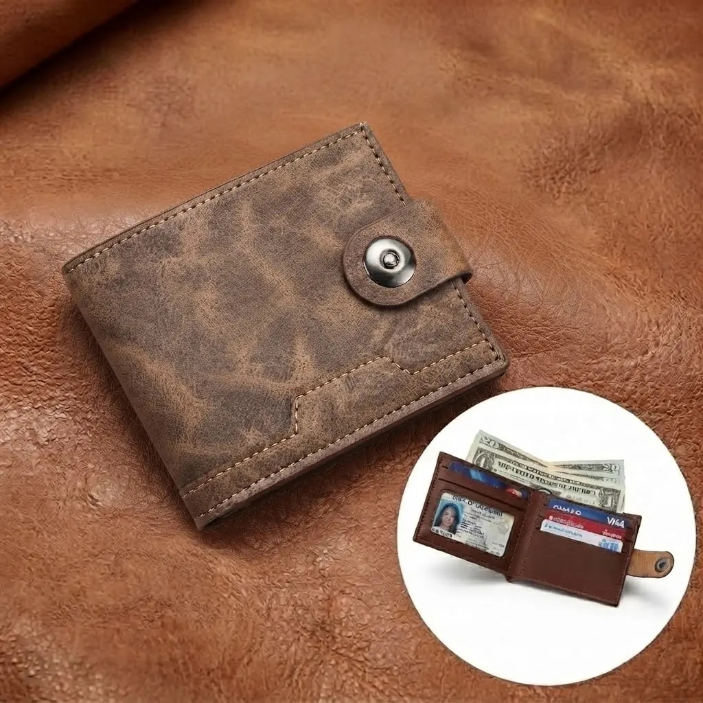Men's Slim Leather Wallet, High Capacity Bifold Wallet with Multiple Card Slots, Soft Leather Minimalist Wallet for Cash & Cards
