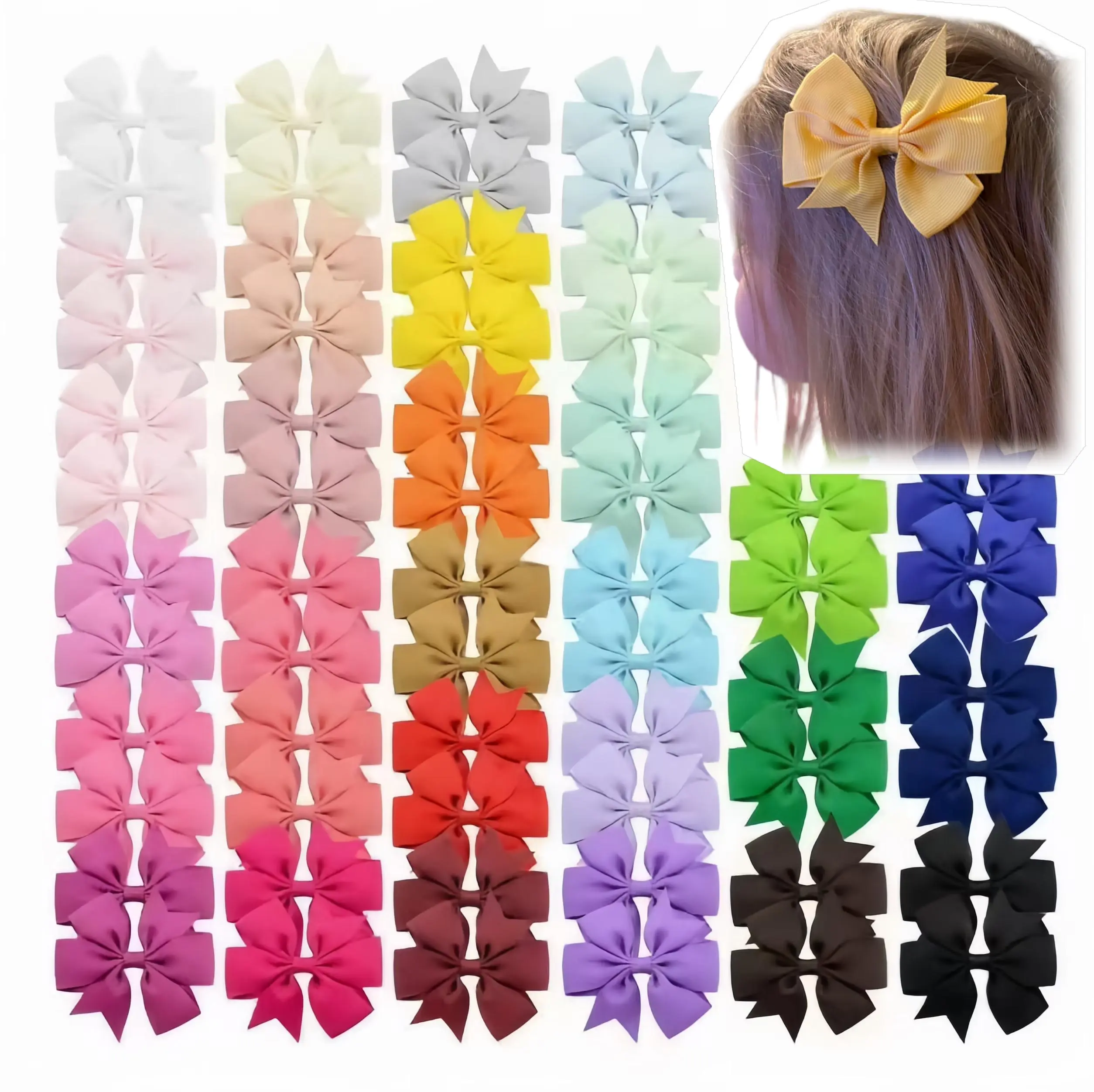 WDGROW Eco-Friendly 3-Inch Big Boutique Hair Bows Clips, Grosgrain Ribbon Hair Accessories with Alligator Clips Hair Decor Pretty Bow