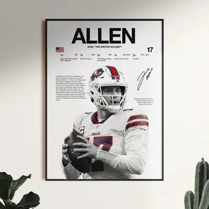 Josh Allen Poster , Football Wall Art Print , Bills Quarter back Art , Player Printable Josh Allen Home Decor unframed canvas poster Glossy Matte trendy poster retro home decor