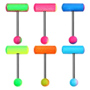 OIDEA 14G Acrylic Tongue Rings Set of 6, Candy Color Pill Barbell Tongue Piercing Jewelry for Women Men summerwins