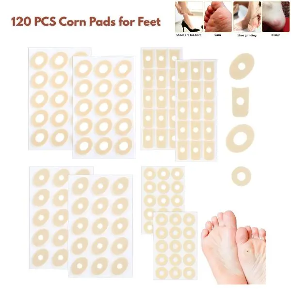 120 PCS High Quality Medical-Grade Pressure-Sensitive Adhesive Corn Pads, Self-Stick Toe Cushions, Soft Latex Foam Protectors, Anti-Friction Callus Cushions (Multi-Pack Cushioning for Corns and Calluses) for Men & Women