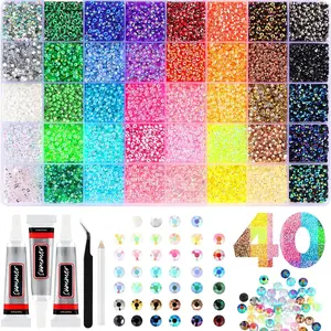 Rhinestones Bedazzler Kit with Flatback, 40-color set or 24-color set‌,32000Pcs 3mm Flatback Gems for Crafting, Clothing Shoes Nail Book Diamond Art (Rainbow Crytal）