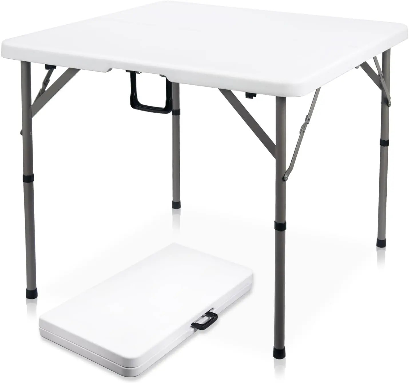 34" Square Fold-in-Half HDPE Plastic Card Table - Heavy-Duty Portable Utility Dining Table with Carrying Handle, Indoor-Outdoor Outdoor Patio Furniture for Picnic, Camping, Foldable, Folding Card Table
