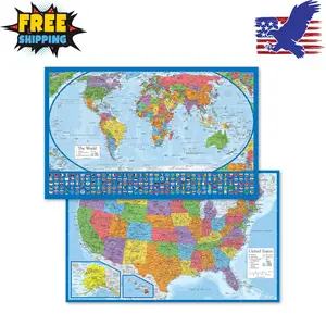 2 Pack - Laminated World Map Poster & USA Map Set