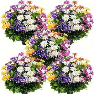 5 Piece Multi-Color Chrysanthemum Artificial Flower Set for Outdoor Garden Decoration, UV Resistant Faux Outdoor Plastic Flowers, Outdoor Fake Flowers for Home Decor, Perfect Gift for Mother's Day and Valentine’s Day