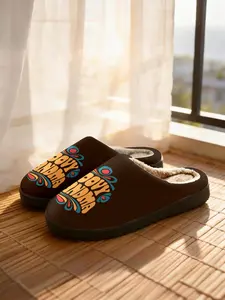 Vintage Casual Cotton Slippers, Deep Base with Groovy Grandma Text, Soft Plush Lining, Retro Hippie Style, Fall & Winter Home Wear, Casual Slipper Shoes