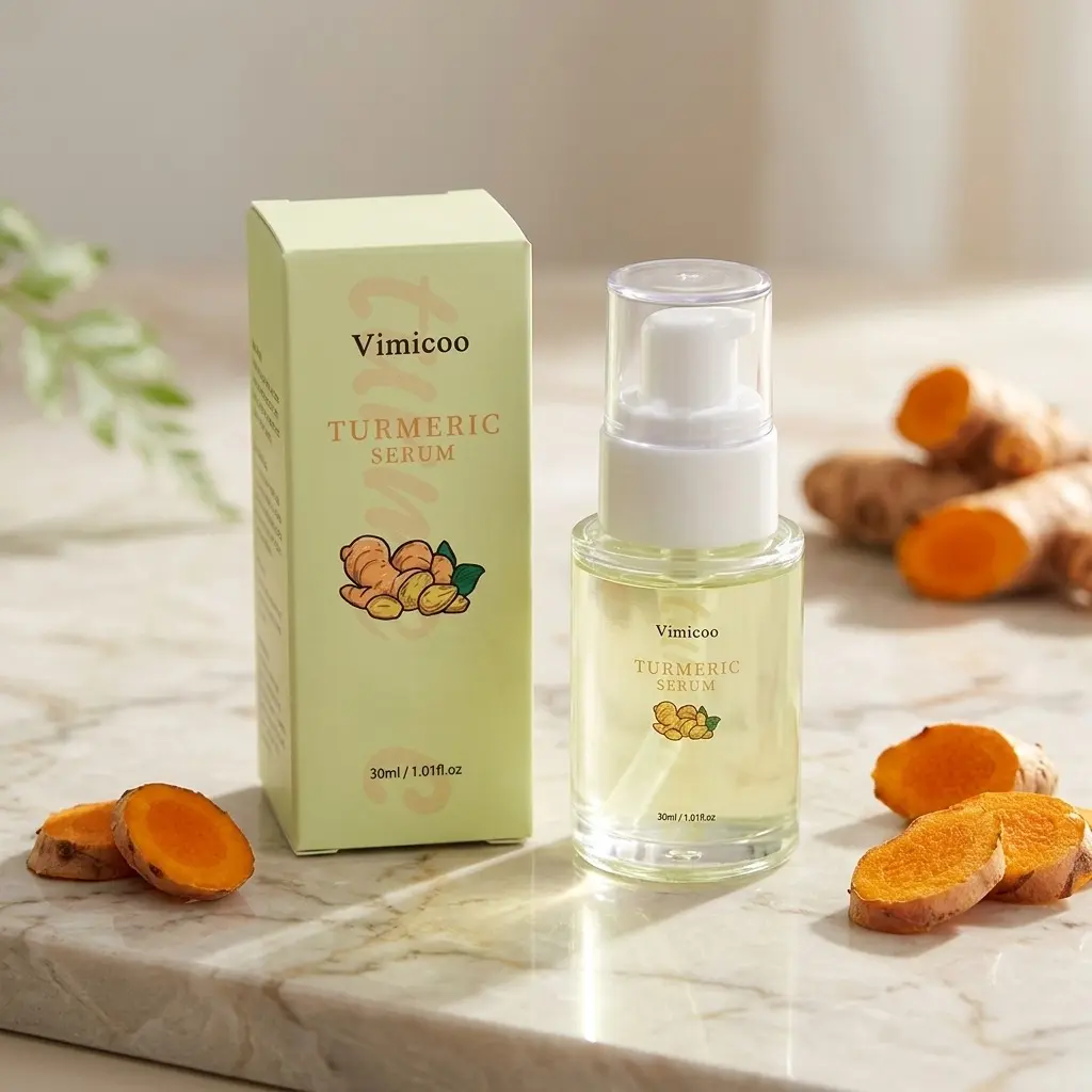 Vimicoo Turmeric Serum for Face, Antioxidant Brightening Facial Serum with Hyaluronic Acid & Vitamin C, Hydrating Soothing Herbal Extract Skin Care Essence for Dull Uneven Skin Tone