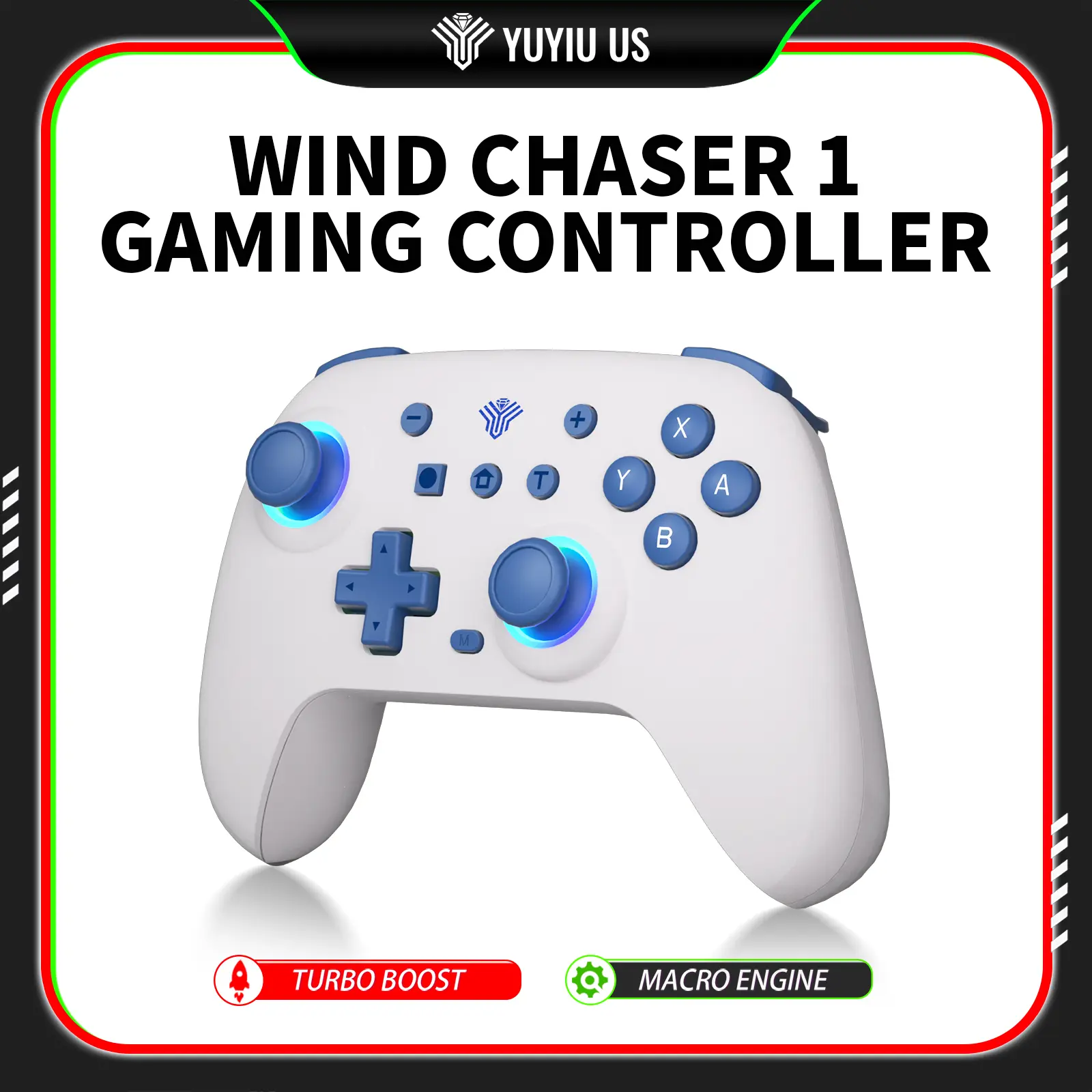 YUYIU Wind Chaser 1 Swtich Game Controller, Multi-Platform Wireless Controller for Switch/PC/Steam Consoles, with Hall Effect Joystick, Dual Vibration, Macro Back Buttons, 1000Hz Polling, 6-Axis Gyro Motion Track & Turbo techvibes