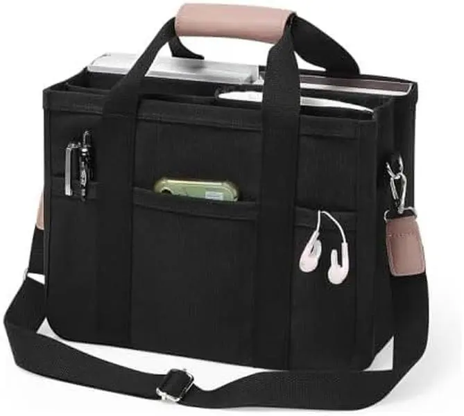Canvas Tote Bag with Compartments – Trendy Crossbody Tote for Women, Stylish Book & Work Bag for Office and Daily Use