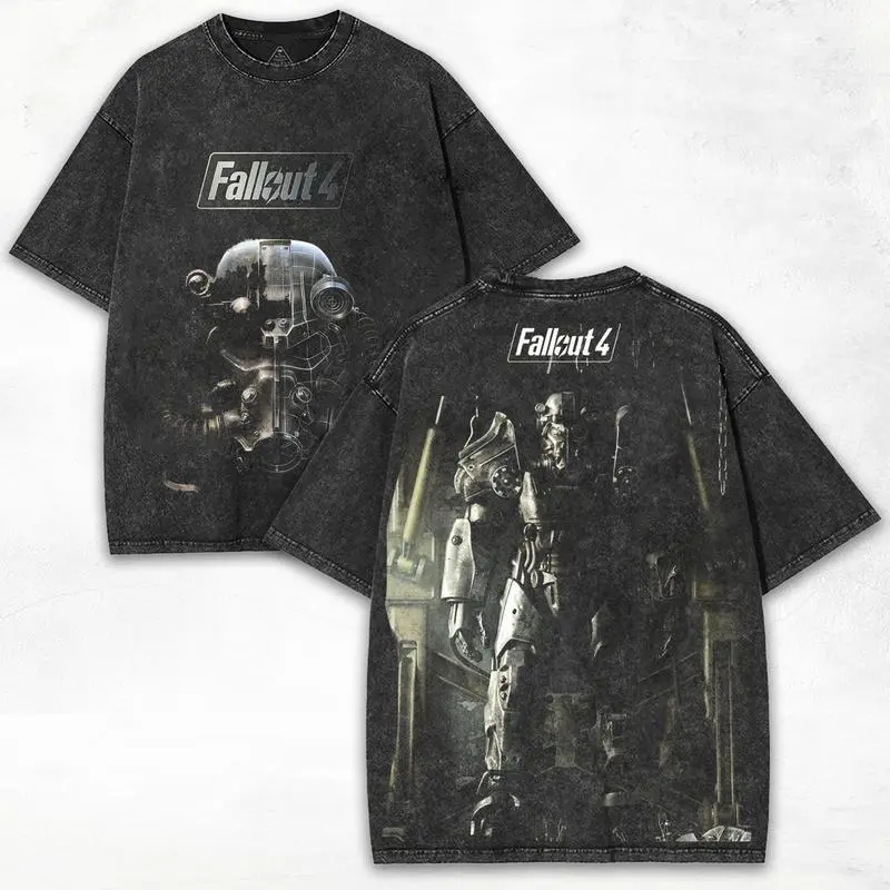 Fallout 4 x Nuclear Survivor – Power Armor Graphic Tee with Double Print & Washed Fit for Gamers